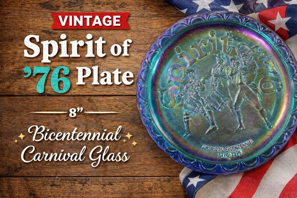 Vtg Spirit Of ‘76 Blue Carnival Glass Bicentennial Plate 1776-1976 Indiana Glass